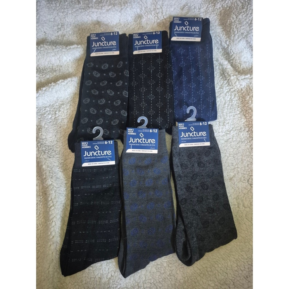 Juncture Mens Fashion Socks 6 Pair Pack Crew Dress Socks Size 6-12